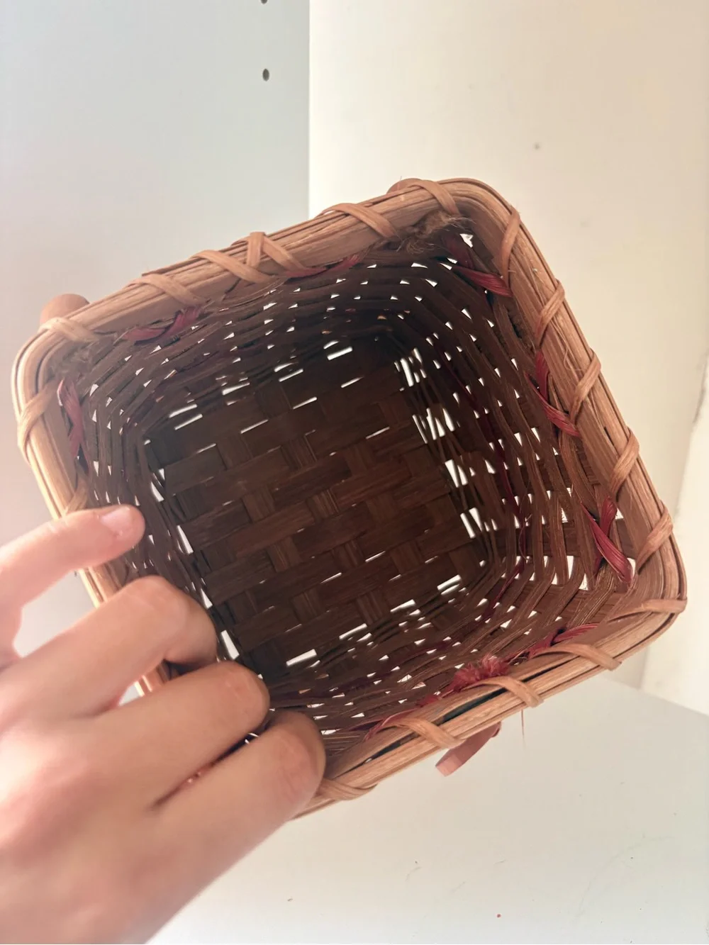 Vintage Woven Square Basket with Wooden Heart
